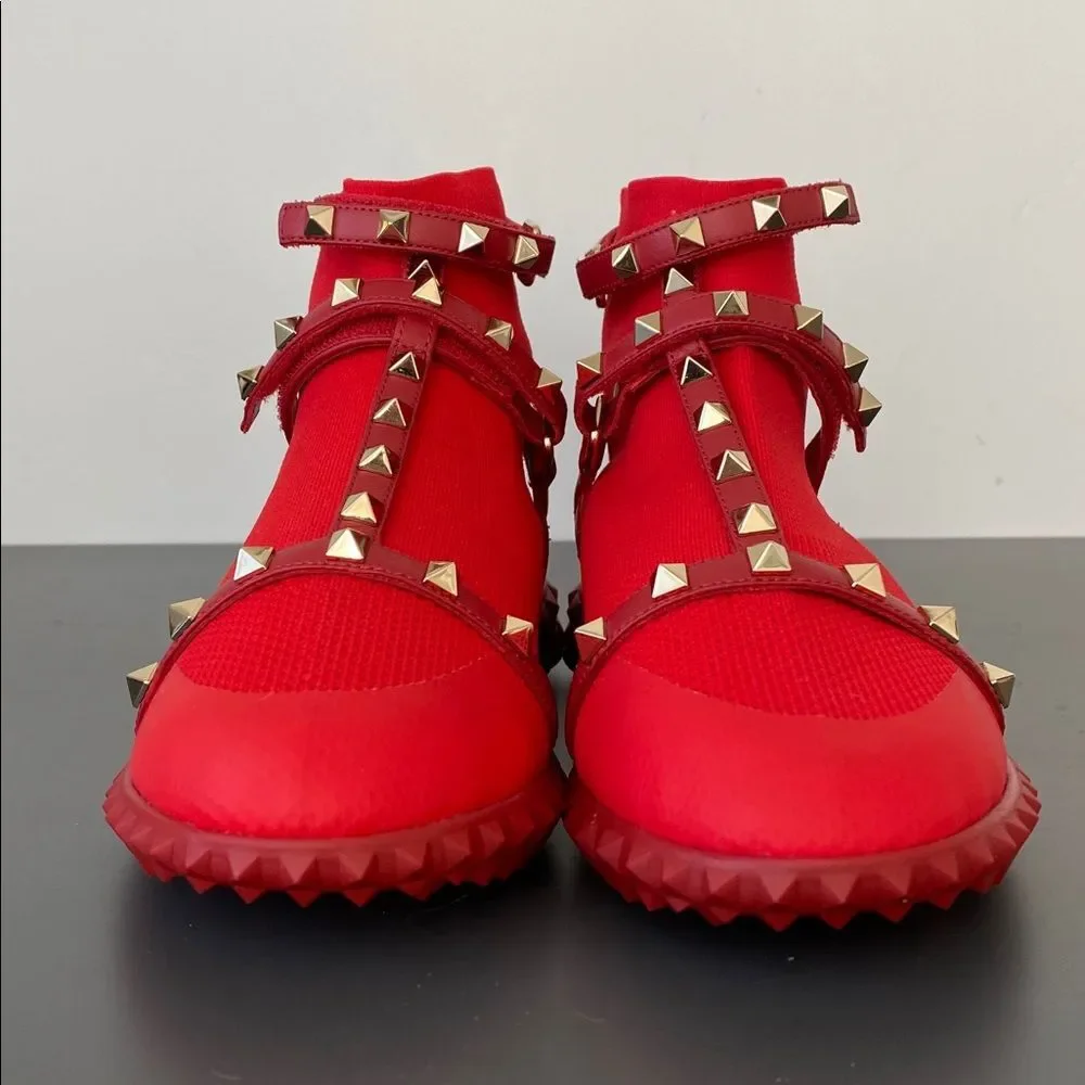 VALENTINO GARAVANI Rockstud Leather Sock Sneakers Sz 37 US 6.5 Luxury Designer